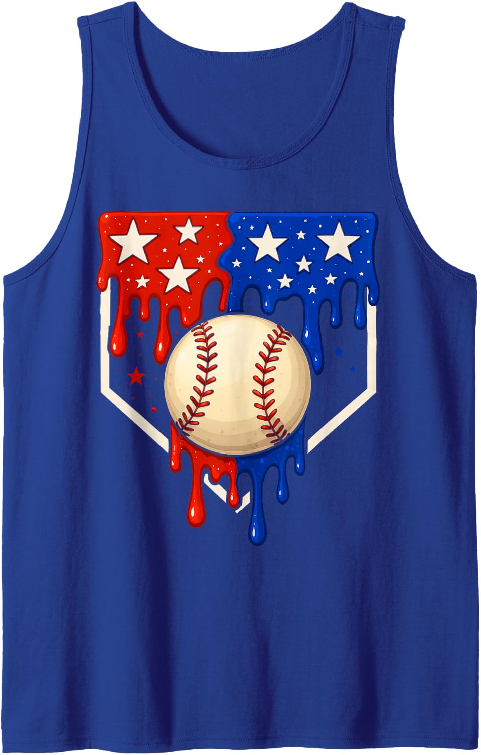 Baseball Drip 4th of July Boys Patriotic Memorial Day Sleeveless Tank Top - Royal Blue