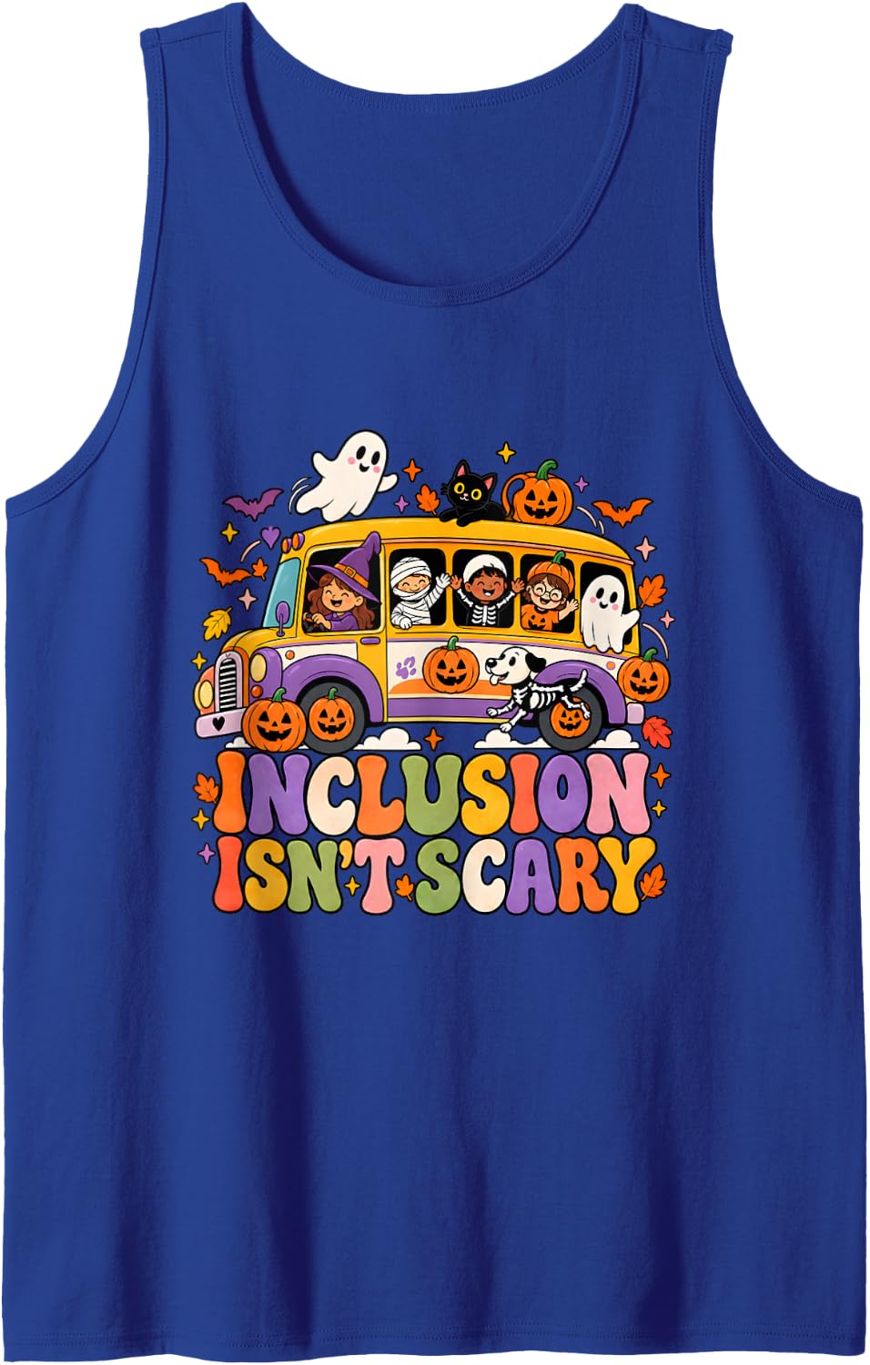 Inclusion Isn't Scary Sped Teacher Halloween SLP Ghost Mummy Sleeveless Tank Top - Royal Blue