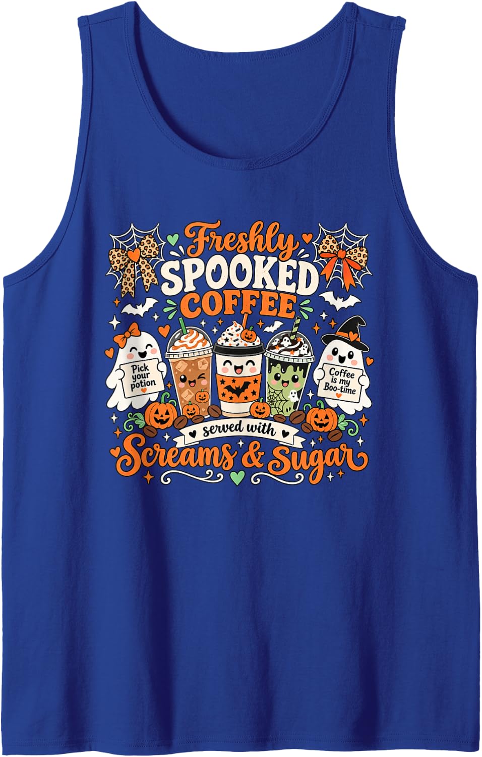 Freshly Spooked Coffee Lover Halloween Ghost Spooky Sleeveless Tank Top - Royal Blue