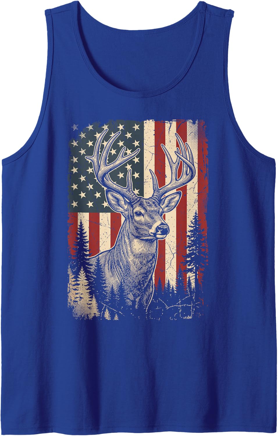 Deer Hunting Hunter US Flag Sleeveless Tank Top - Royal Blue
