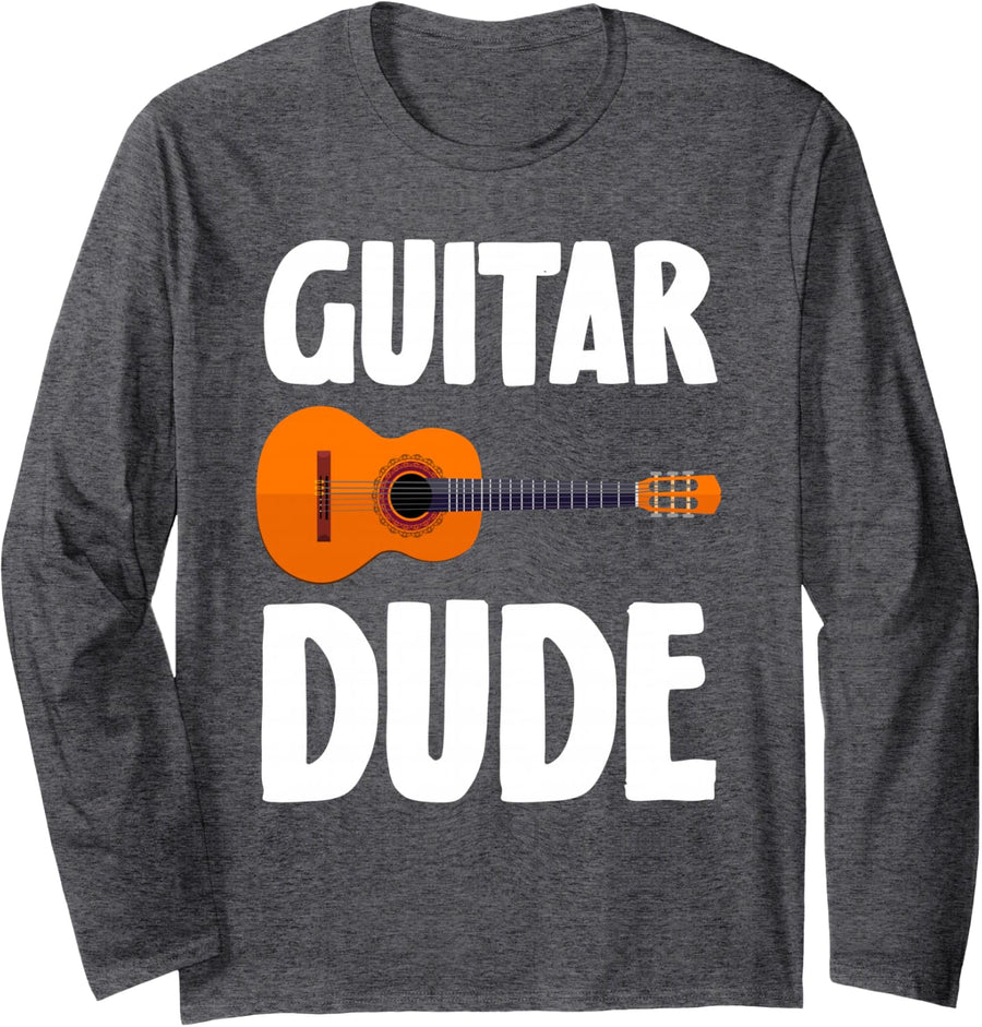 Acoustic Classical Guitars Design Long Sleeve T-Shirt - Adult Unisex Dark Heather Grey
