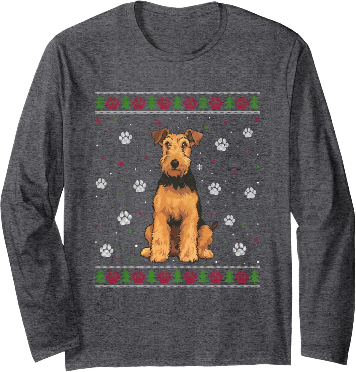 Airedale Terrier Christmas Sweater Xmas Pet Animal Dog Lover Long Sleeve T-Shirt - Adult Unisex Dark Heather Grey