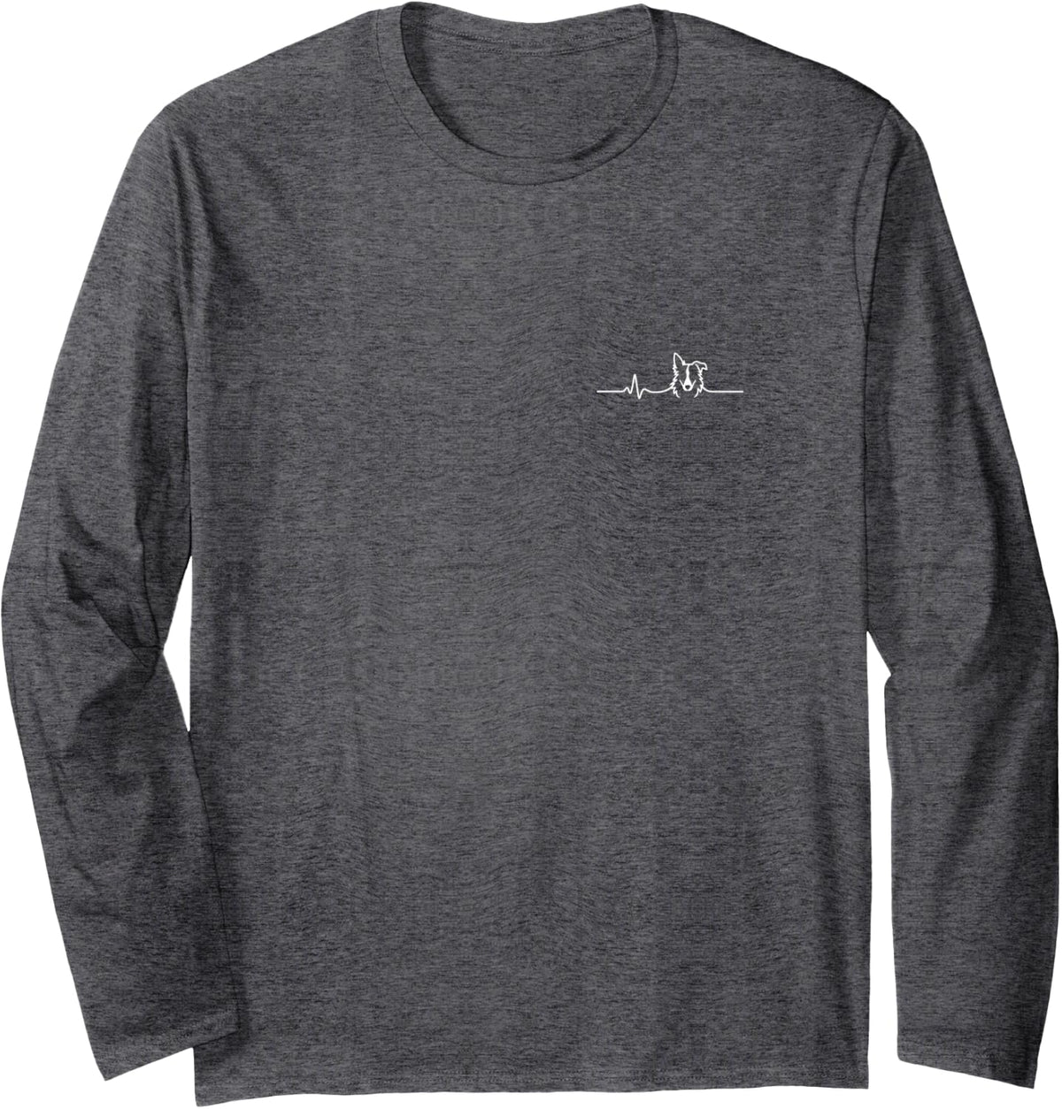 Border Collie Heartbeat Minimalist Dog Lover Design Long Sleeve T-Shirt - Adult Unisex Dark Heather Grey
