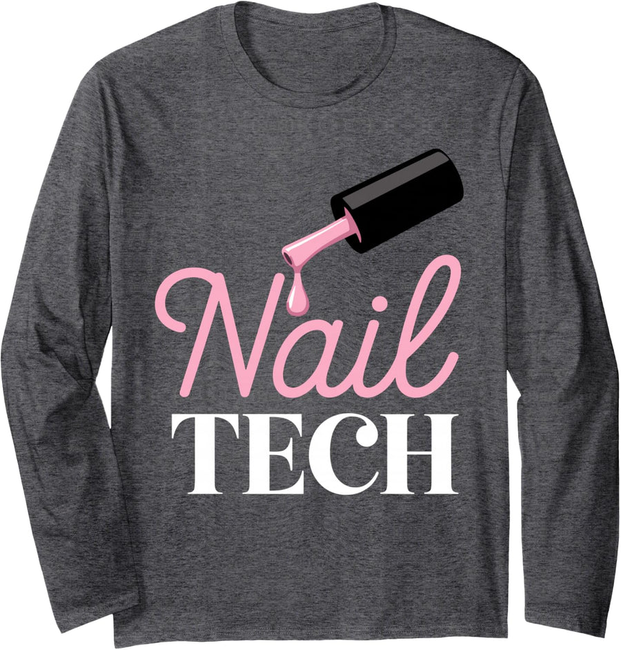 Cute Nail Tech Art for Women Girl Manicurist Nail Technician Long Sleeve T-Shirt - Adult Unisex Dark Heather Grey