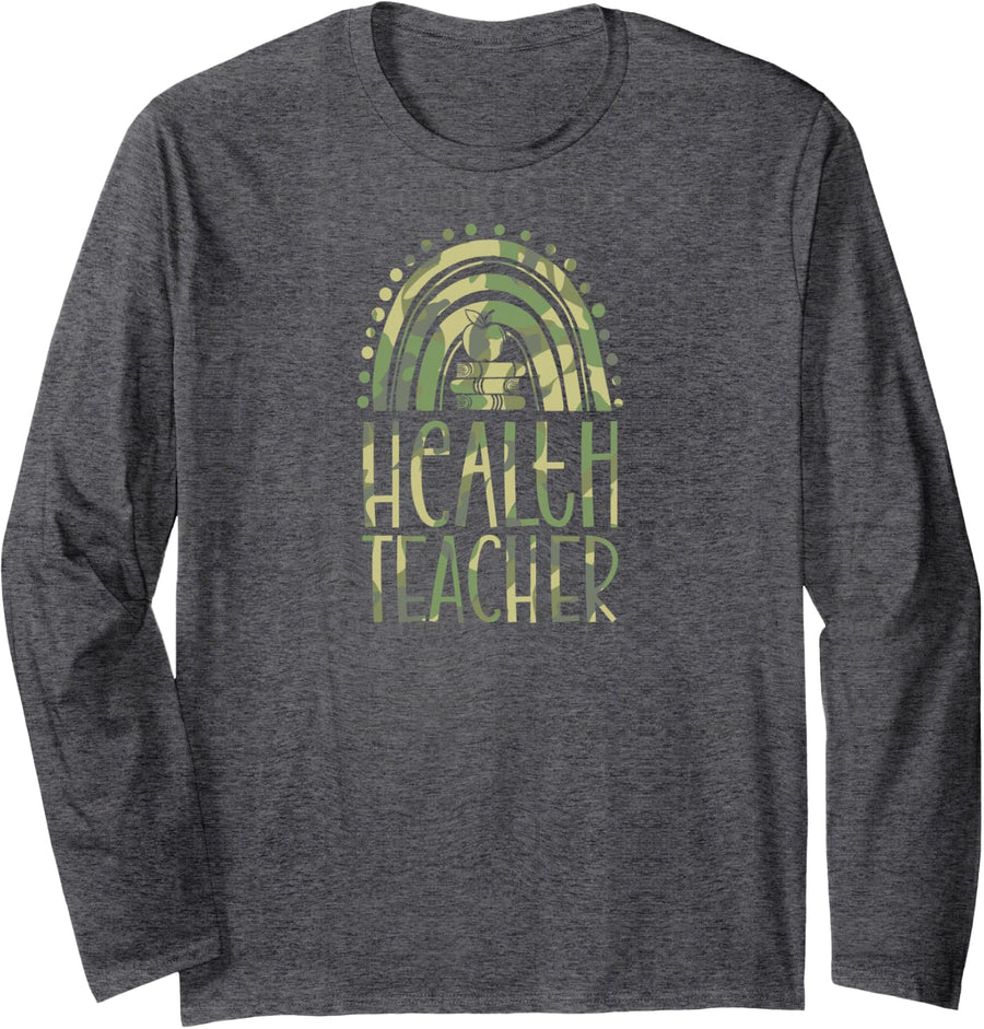 Health Teacher Bohemian Rainbow Wholesome Aesthetic Long Sleeve T-Shirt - Adult Unisex Dark Heather Grey