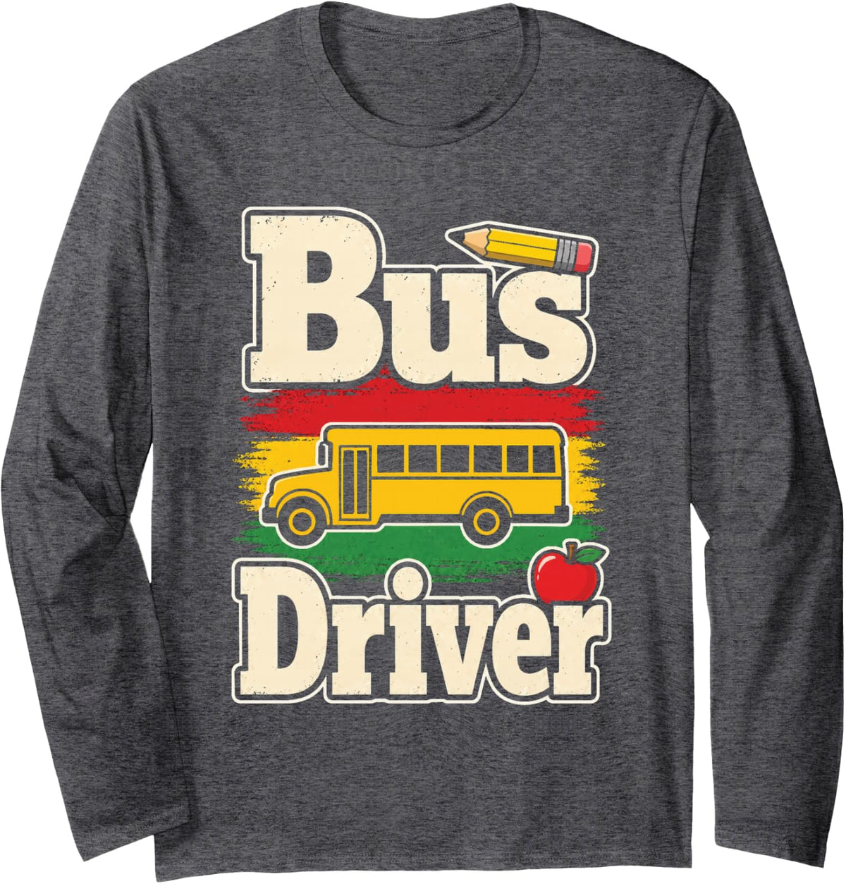 School Bus Driver Retro Vintage Elementary Appreciation Long Sleeve T-Shirt - Adult Unisex Dark Heather Grey