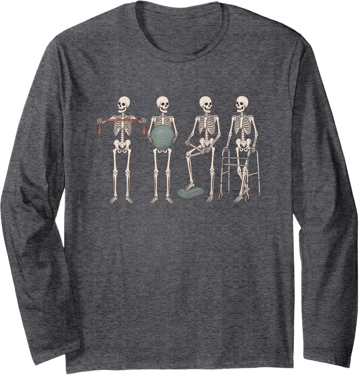 Retro Physical Therapy Skeleton Crew PT Exercise Halloween Long Sleeve T-Shirt - Adult Unisex Dark Heather Grey