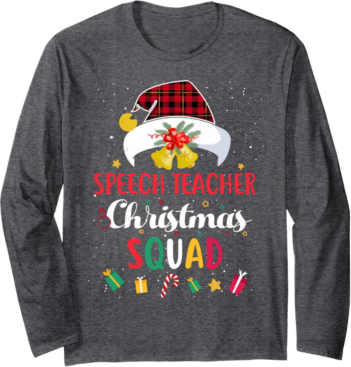 Speech Teacher Christmas Squad Santa Hat Match Long Sleeve T-Shirt - Adult Unisex Dark Heather Grey