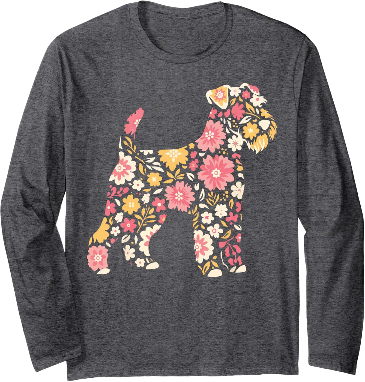 Lakeland Terrier Floral Flowers Long Sleeve T-Shirt - Adult Unisex Dark Heather Grey