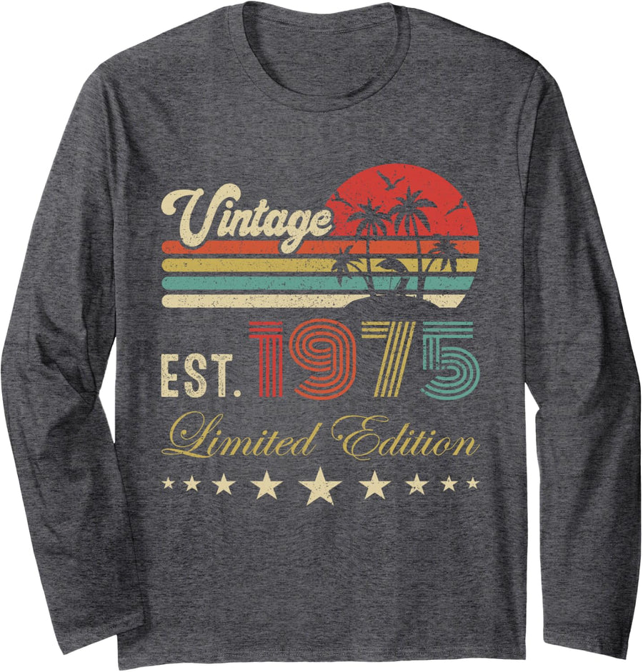 Vintage Est 1975 Limited Edition 51st Birthday Long Sleeve T-Shirt - Adult Unisex Dark Heather Grey