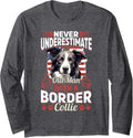 Border Collie Dog - Never Underestimate an Old Man with a Long Sleeve T-Shirt - Adult Unisex Dark Heather Grey