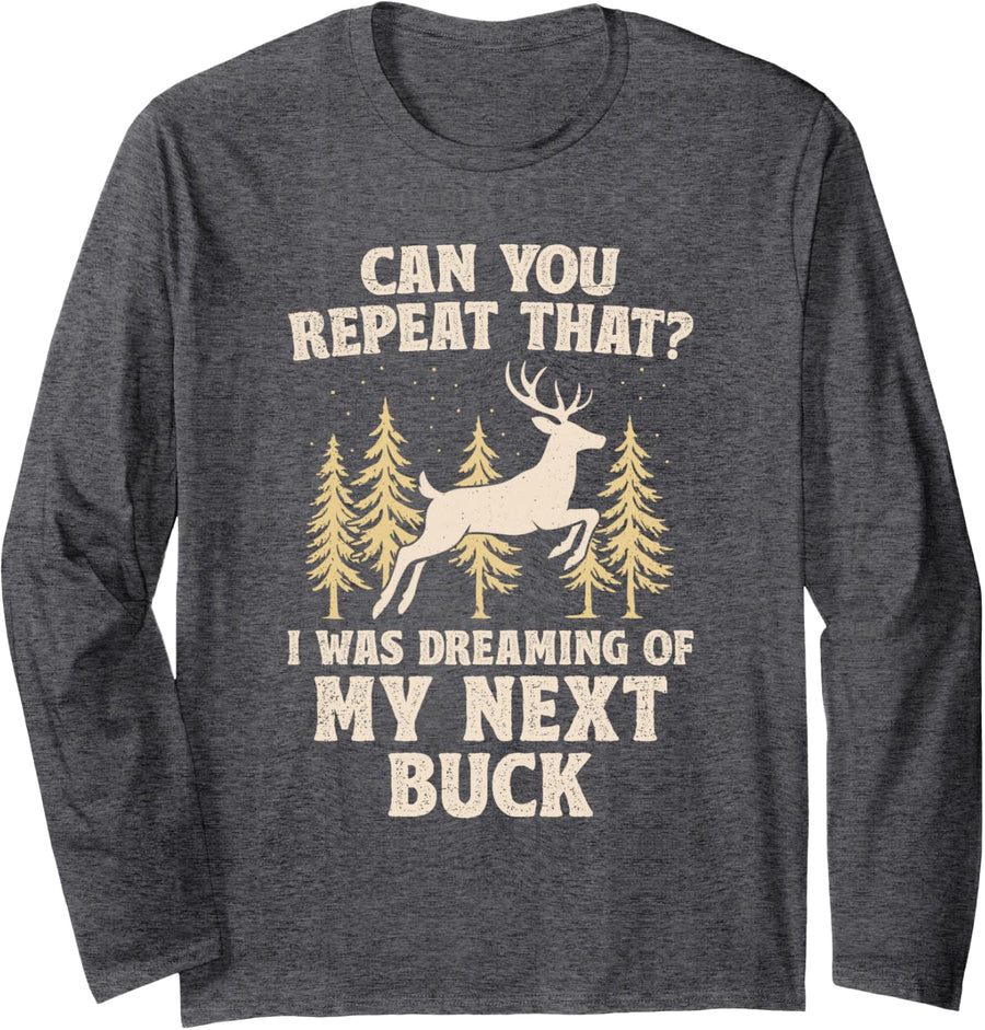 Funny Deer Hunting for Men Deer Hunter Long Sleeve T-Shirt - Adult Unisex Dark Heather Grey