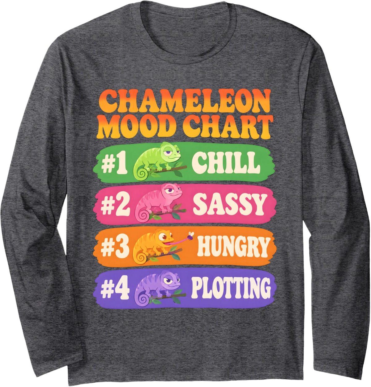Chameleon Mood Chart Funny Reptile Lizard Lover Long Sleeve T-Shirt - Adult Unisex Dark Heather Grey