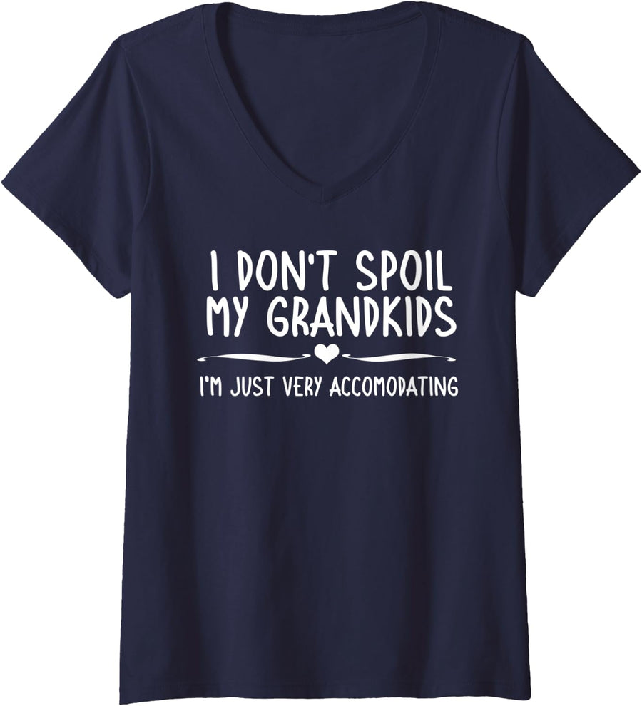 Womens Grandma Grandpa Grandparents Gift I Dont Spoil My Grandkids V-Neck T-Shirt - Navy Blue