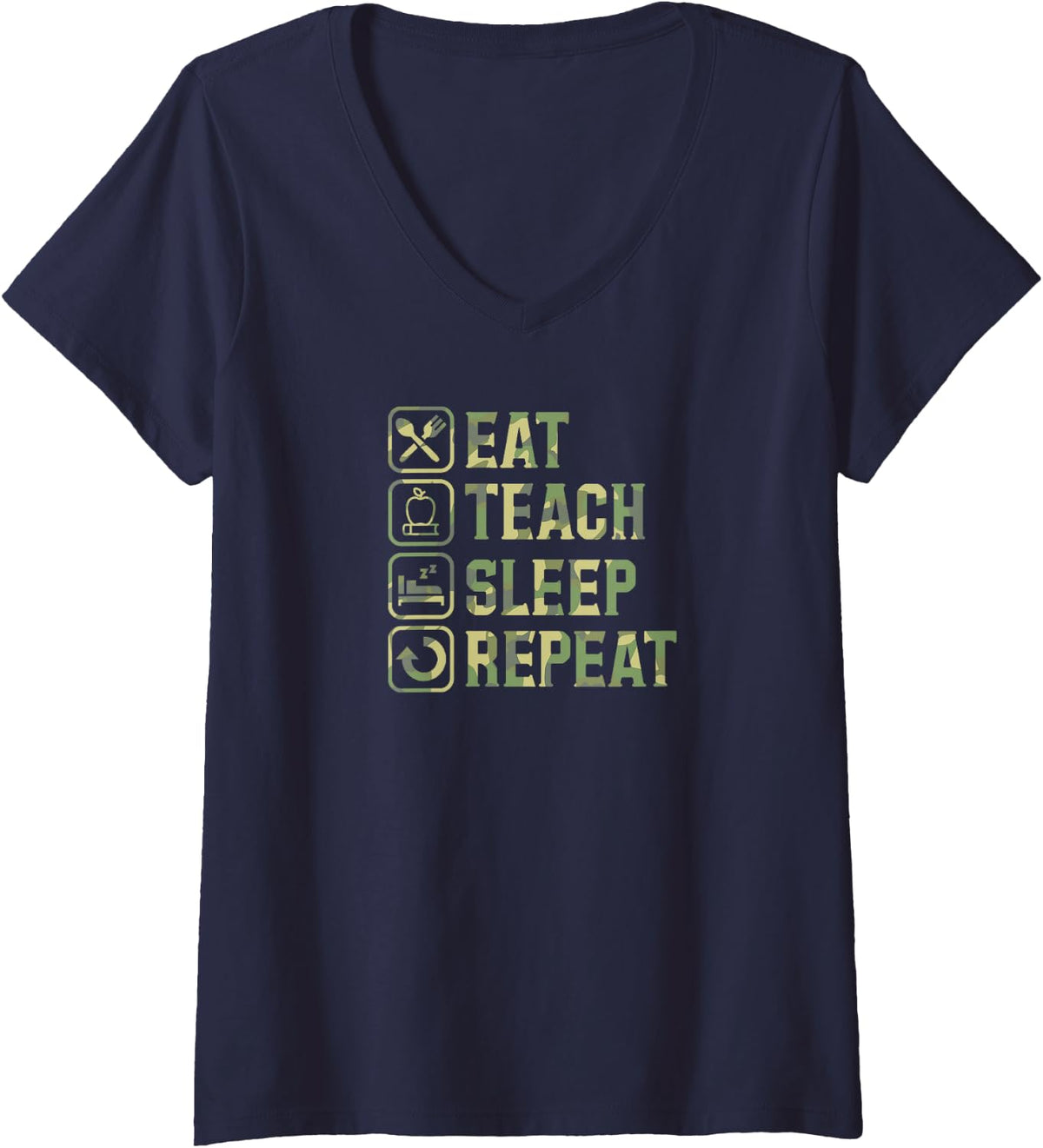 Women's Eat Teach Sleep Repeat V-Neck T-Shirt - Navy Blue