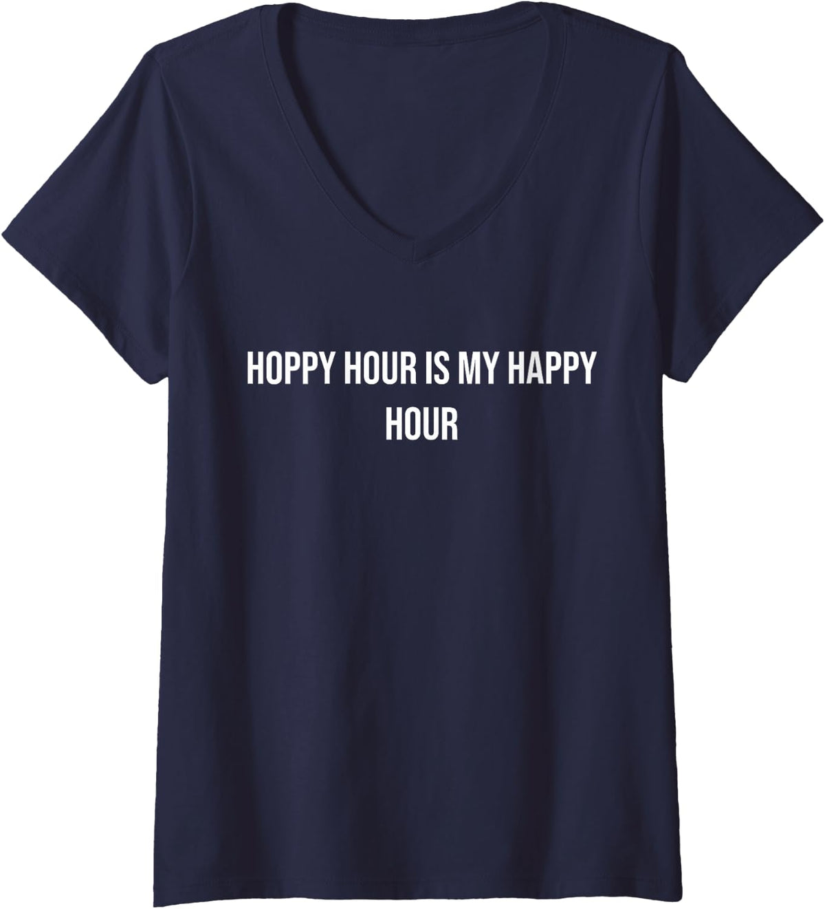 Women's Hoppy Hour is My Happy Hour V-Neck T-Shirt - Navy Blue