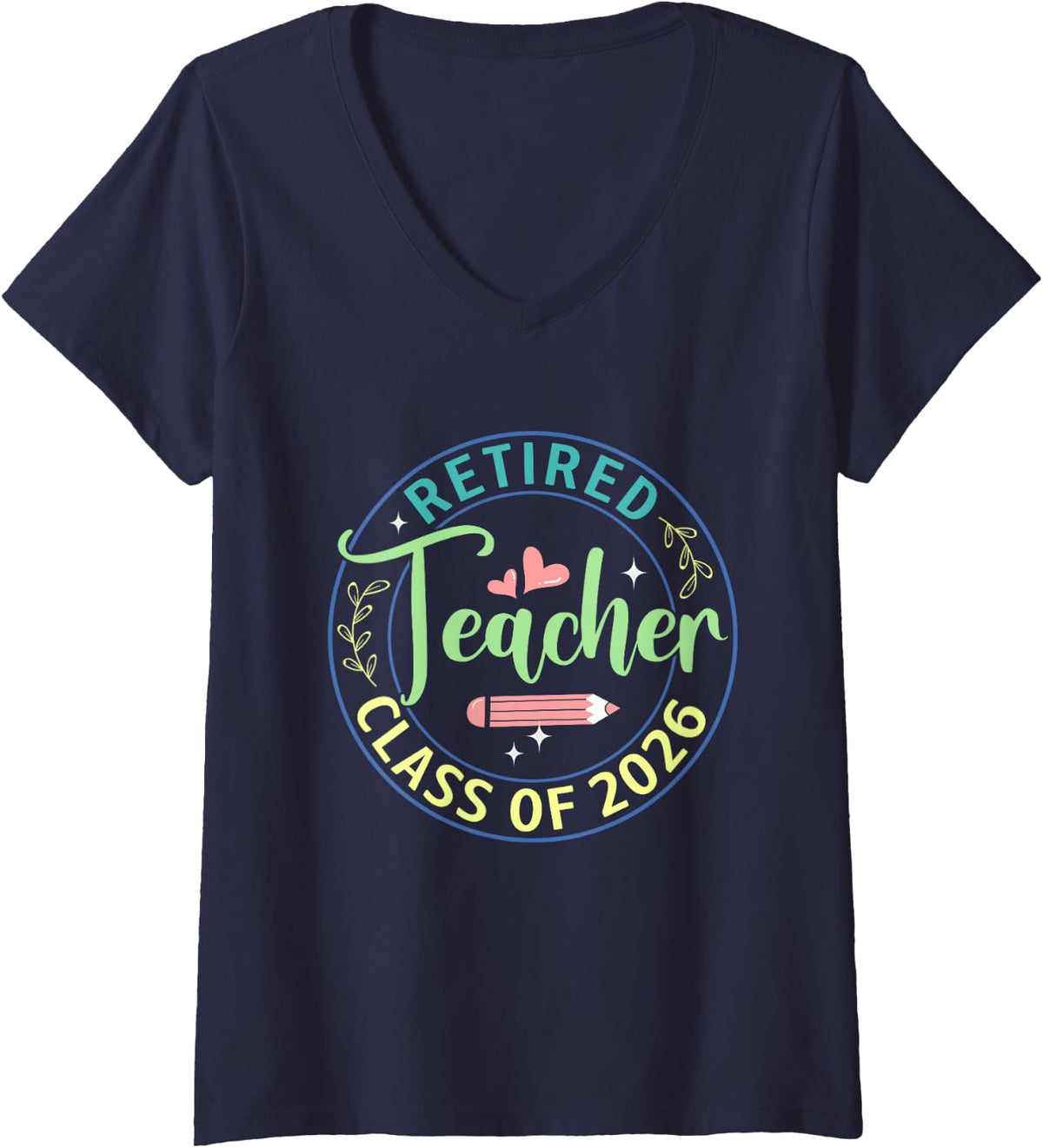 Womens Retro Retired Teacher Class of 2026 Retirement Teacher 2026 V-Neck T-Shirt - Navy Blue