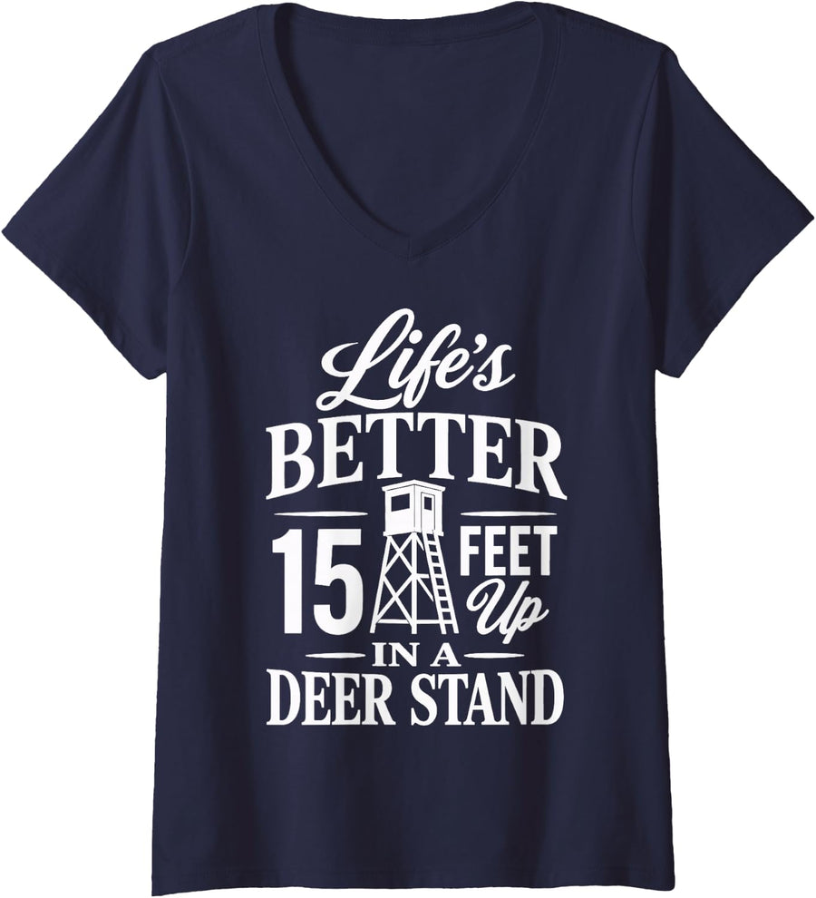 Women's Deer Stand Hunting V-Neck T-Shirt - Navy Blue