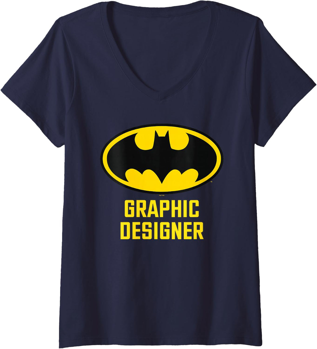 Women's Batman Bat Graphic Designer V-Neck T-Shirt - Navy Blue