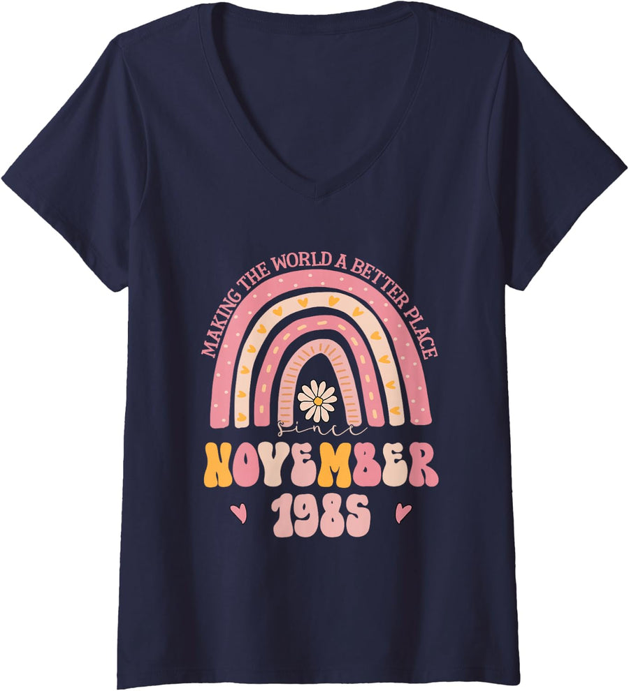 Women's Making The World A Better Place Since November 1985 V-Neck T-Shirt - Navy Blue