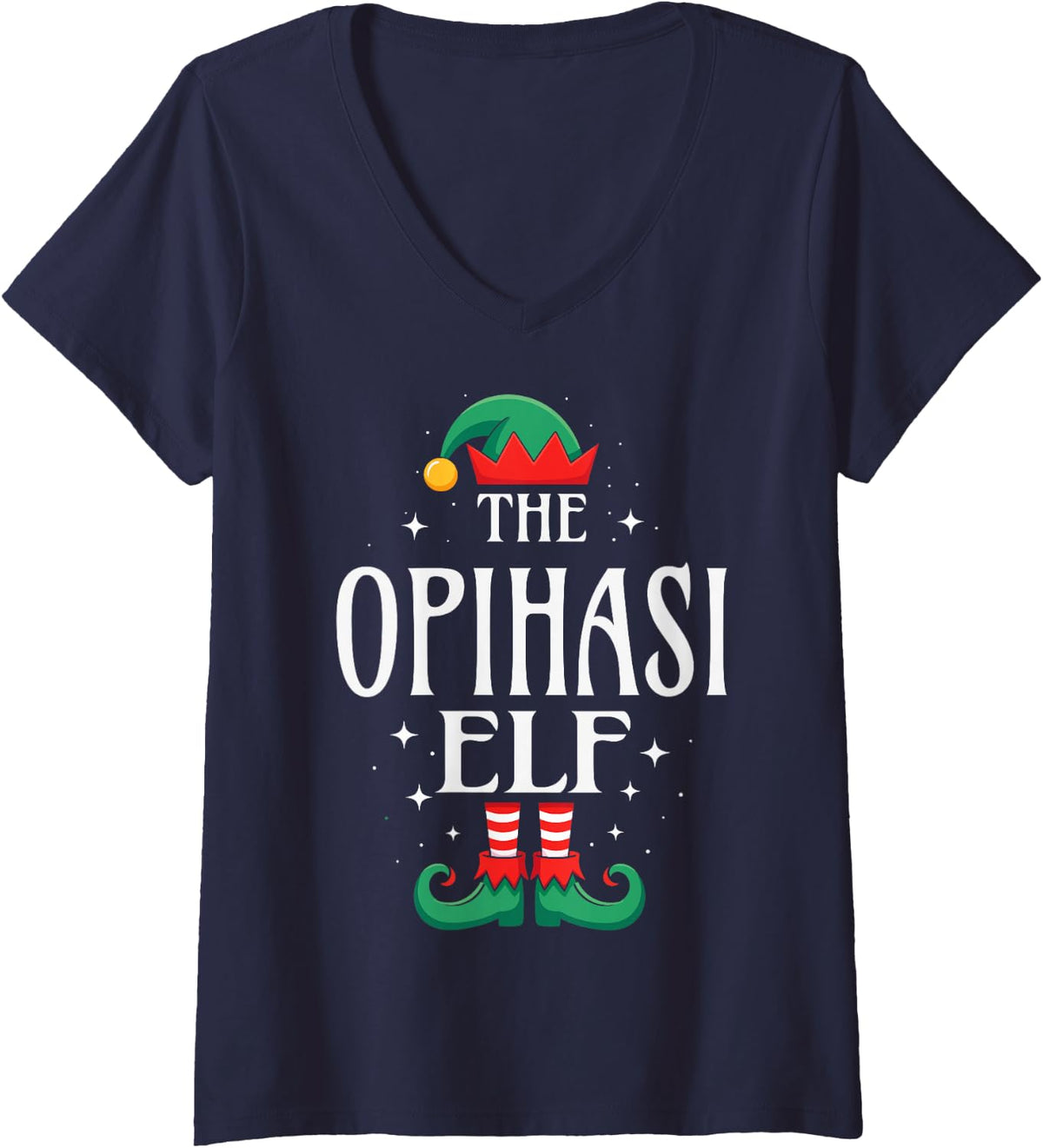 Women's The Opihasi Elf Funny Christmas Grandpa Matching Family V-Neck T-Shirt - Navy Blue