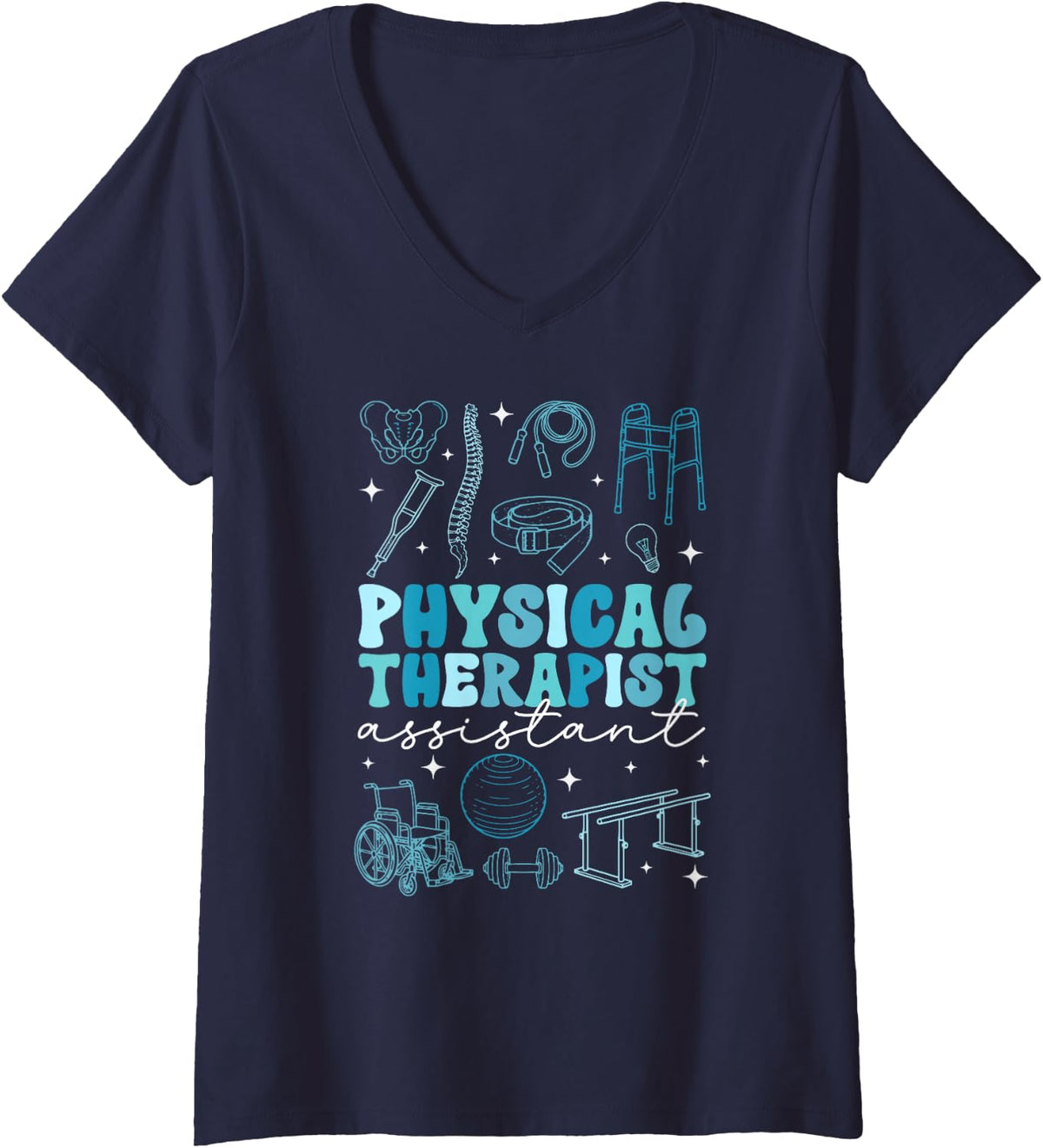 Women's Physical Therapist Assistant Appreciation Groovy PTA V-Neck T-Shirt - Navy Blue