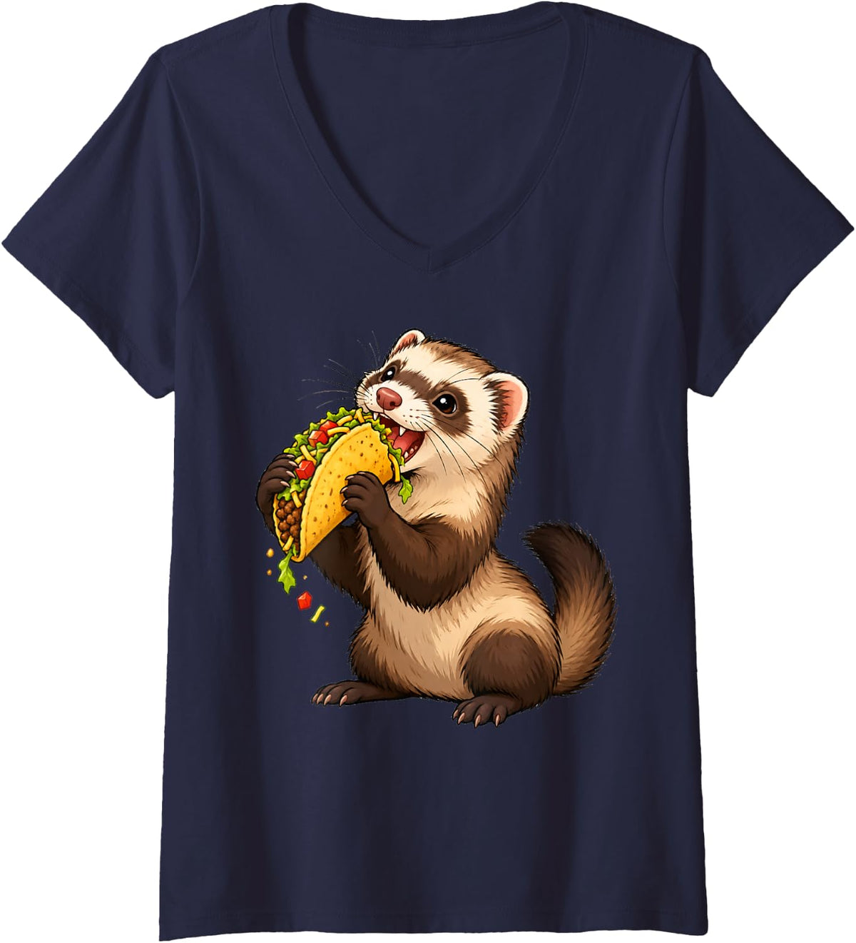 Women's Ferret Taco Funny Graphic V-Neck T-Shirt - Navy Blue