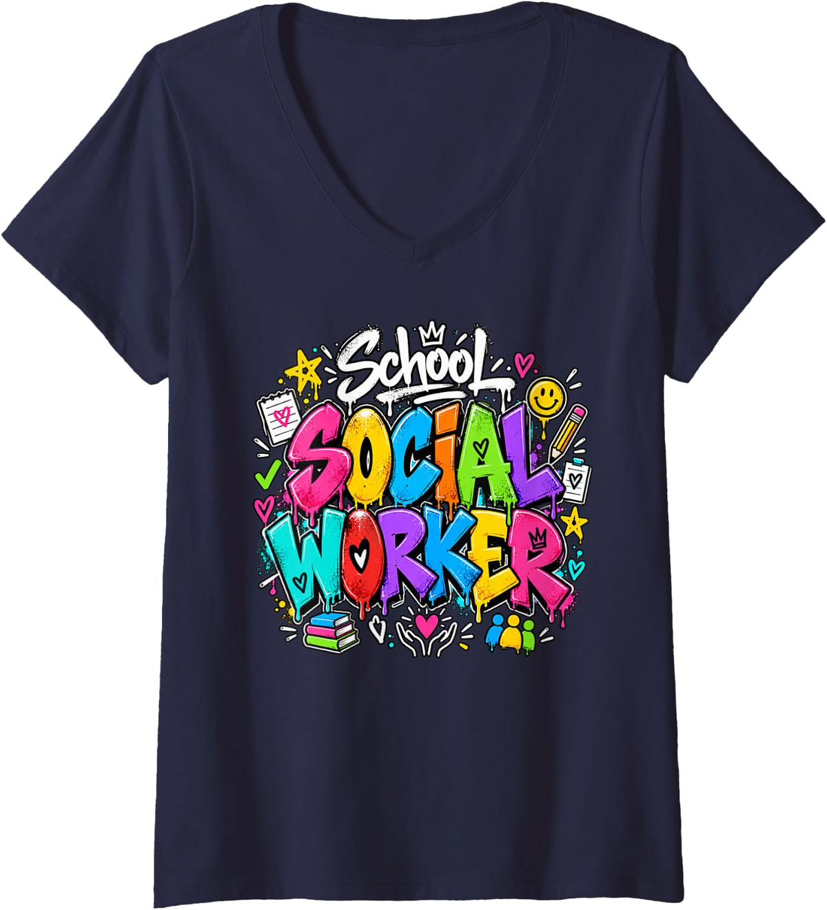 Women's School Social Worker V-Neck T-Shirt - Navy Blue