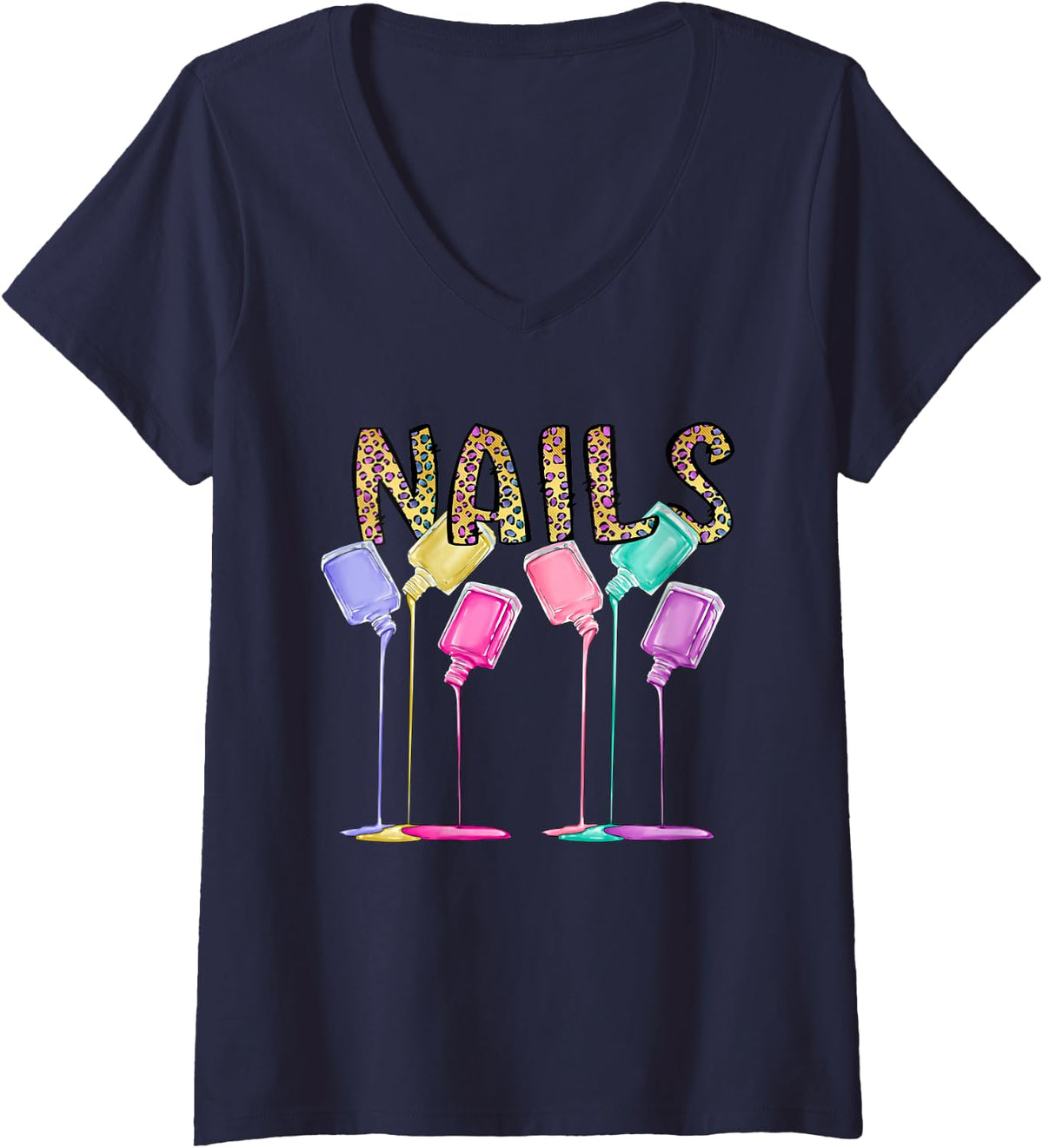 Womens Manicurist Nail Tech Life Nail Hustler Artist Technician V-Neck T-Shirt - Navy Blue