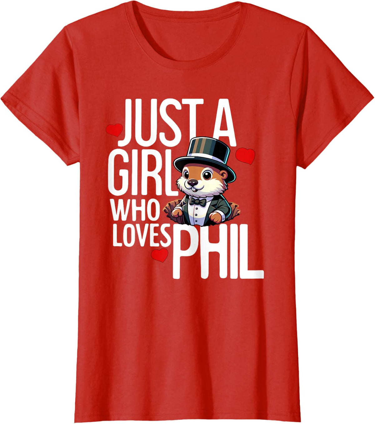 Punxsy Phil's Cute Groundhog Day Feb 2nd Holiday Girls T-Shirt - Red