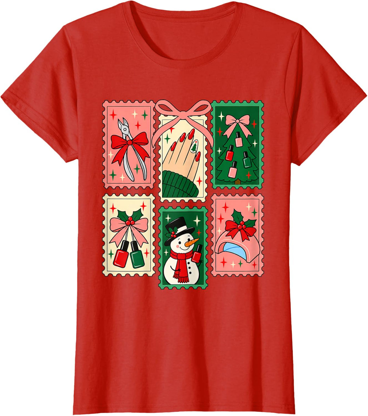 Christmas Nail Tech Holiday Manicure Nail Polish Stamp T-Shirt - Red