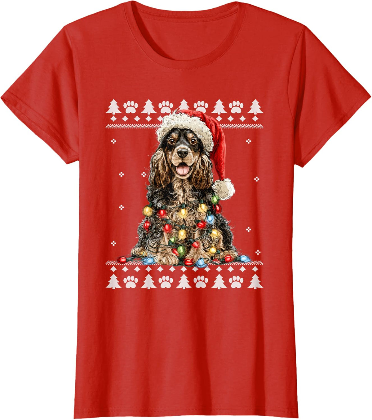 Womens Cocker Spaniel Christmas Ugly Sweater Funny Dog Xmas T-Shirt - Red