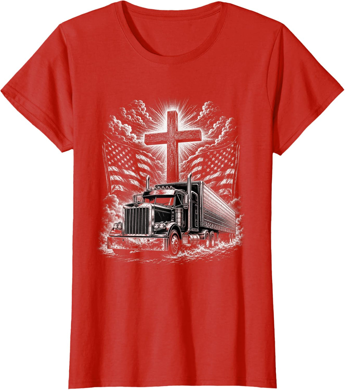 Trucker Jesus Semi Truck God Christian Bible Driver Big Rig T-Shirt - Red
