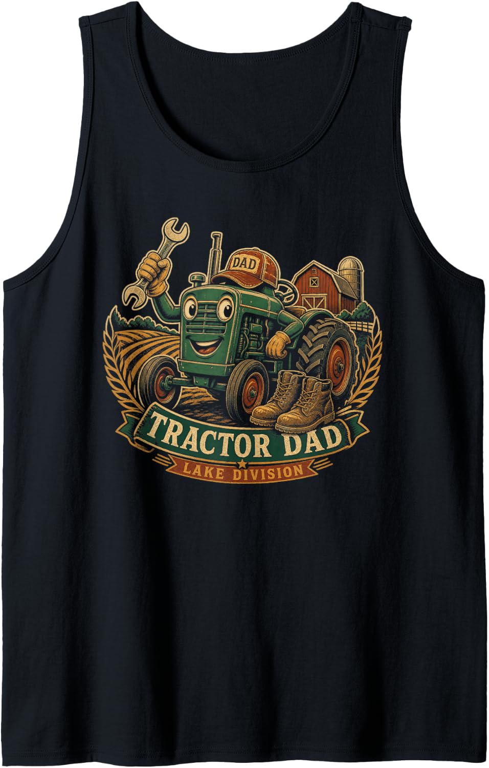 Men's Tractor Dad Lake Division Farm Sleeveless Tank Top - Black