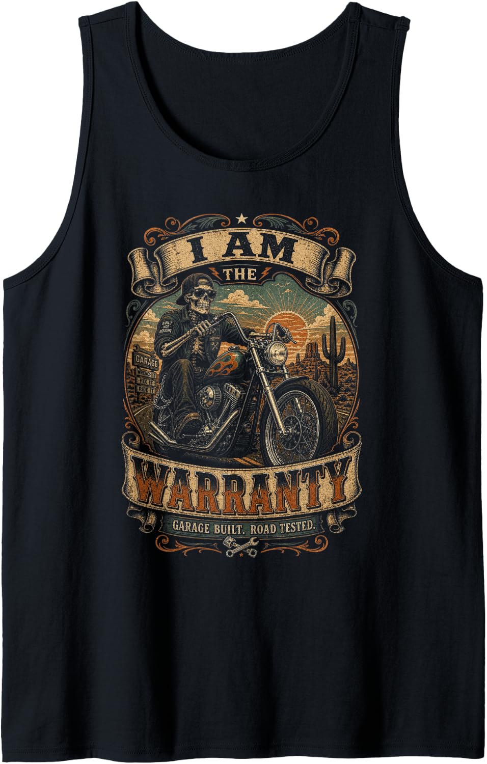 Men's I Am The Warranty Skeleton Biker Motorcycle Sleeveless Tank Top - Black