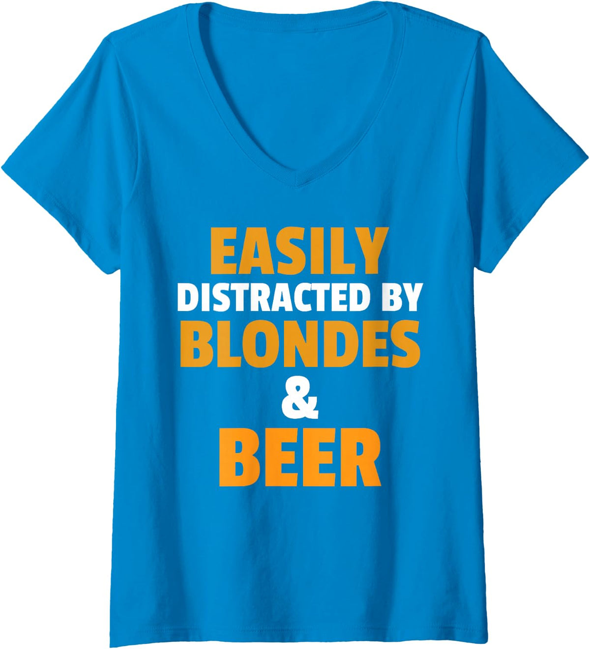 Women's Easily Distracted By Blondes and Beer V-Neck T-Shirt - Sapphire Blue