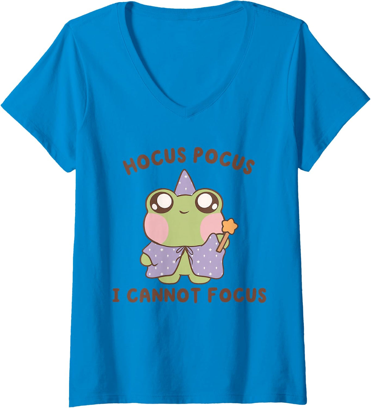 Womens Hocus Pocus I Cannot Focus Funny ADHD Positive Frog V-Neck T-Shirt - Sapphire Blue