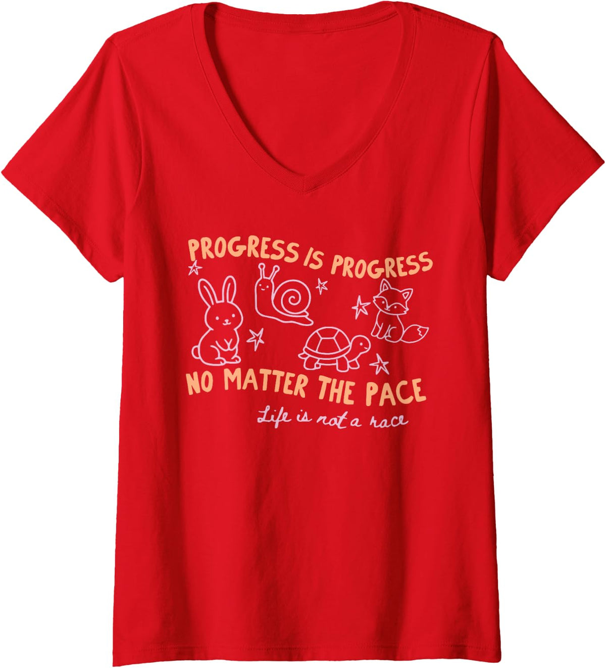Women's Progress is Progress No Matter The Pace SPED Woodland Animal V-Neck T-Shirt - Red