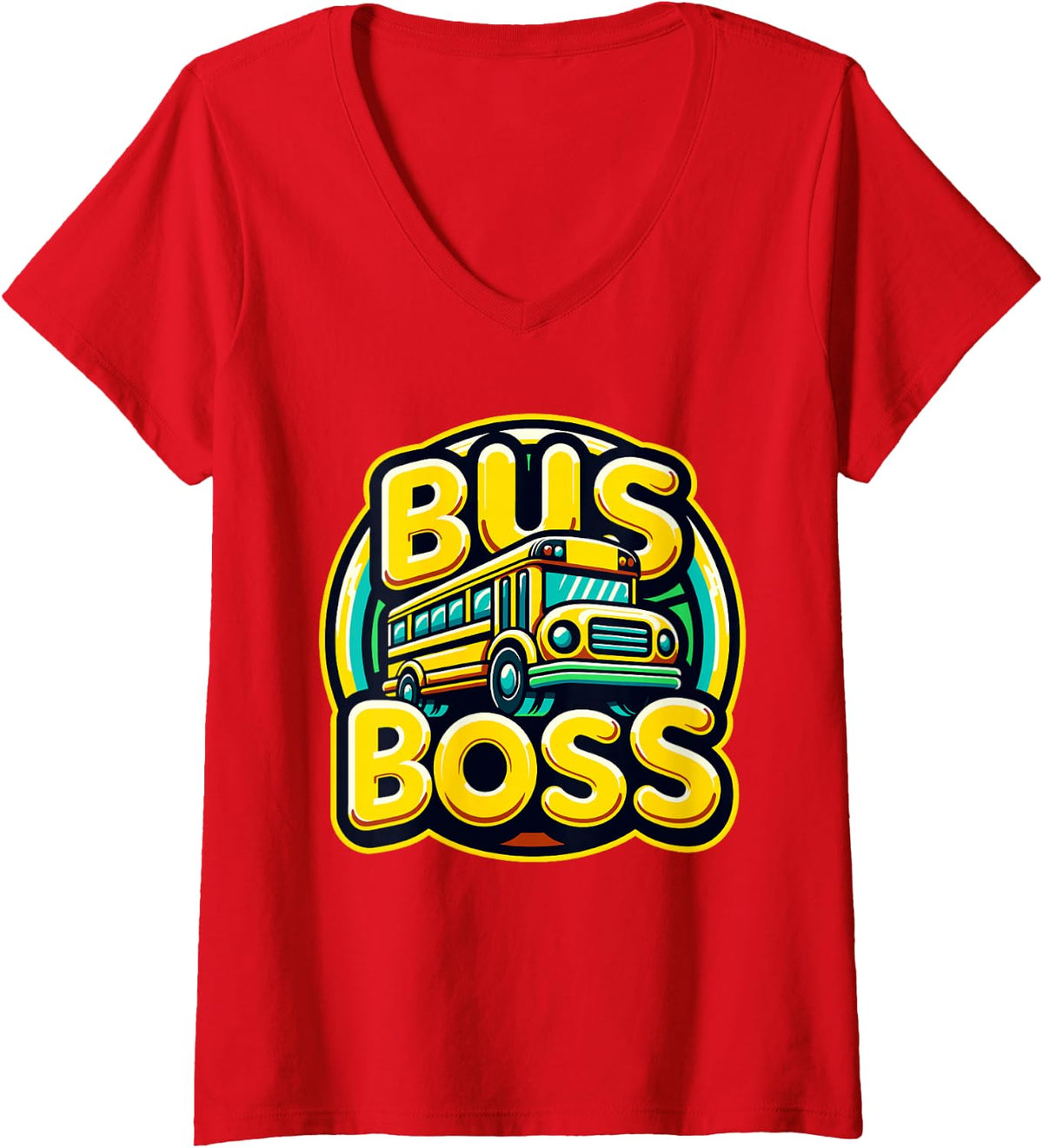 Women's School Bus Driver - Bus Boss Retro V-Neck T-Shirt - Red
