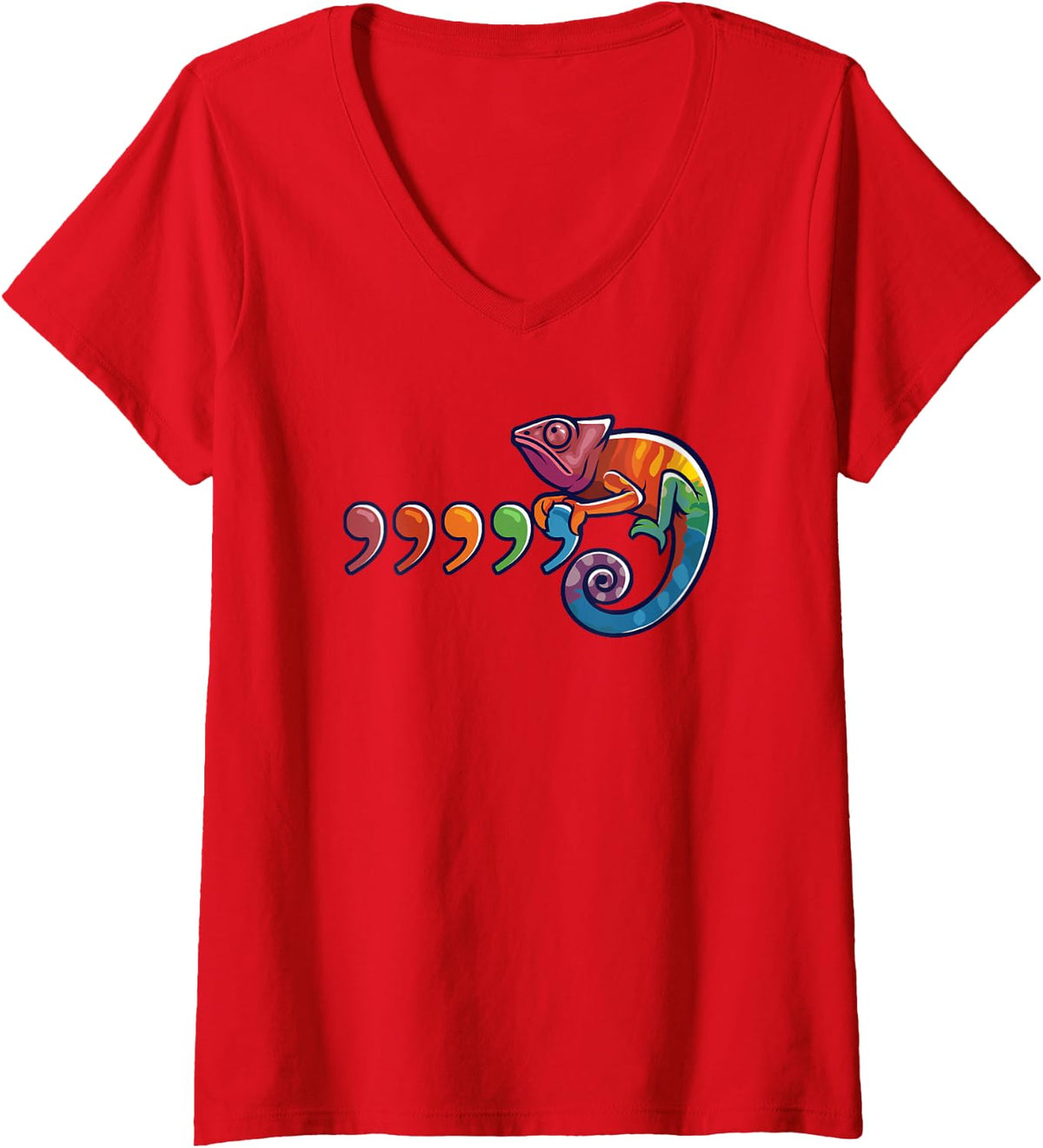 Women's Comma Chameleon Funny 80's Throwback THE ORIGINAL V-Neck T-Shirt - Red