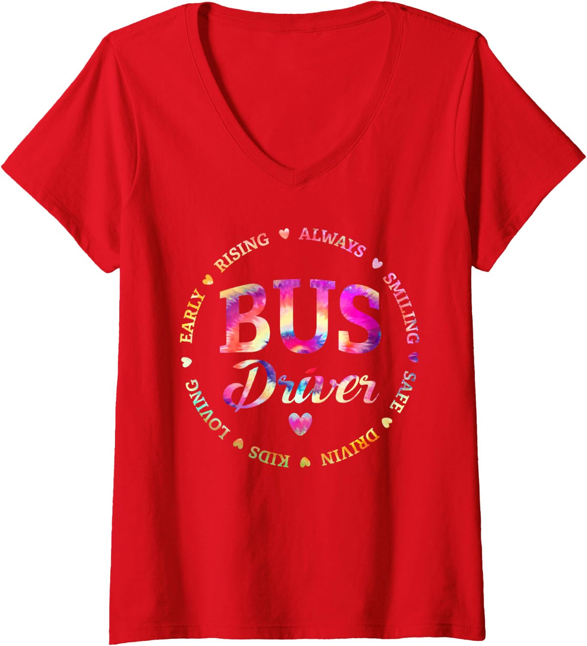 Women's Back to School Tie Dye School Bus Driver Women Men V-Neck T-Shirt - Red