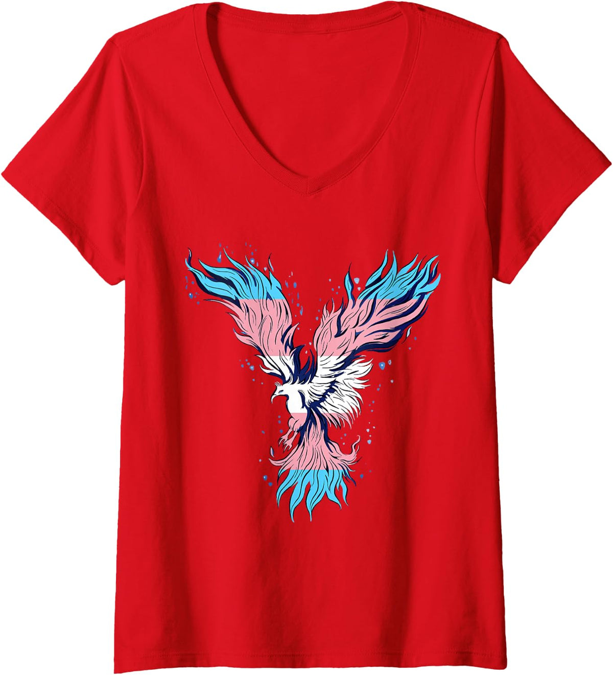 Womens Transgender Phoenix Reborn Transsexual Flag LGBT Trans Bird V-Neck T-Shirt - Red