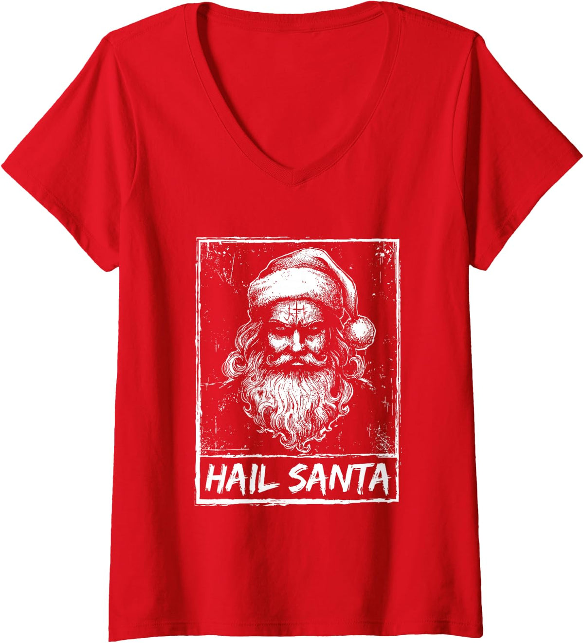 Women's Hail Santa Winter Solstice Xmas Party Gothic Christmas V-Neck T-Shirt - Red