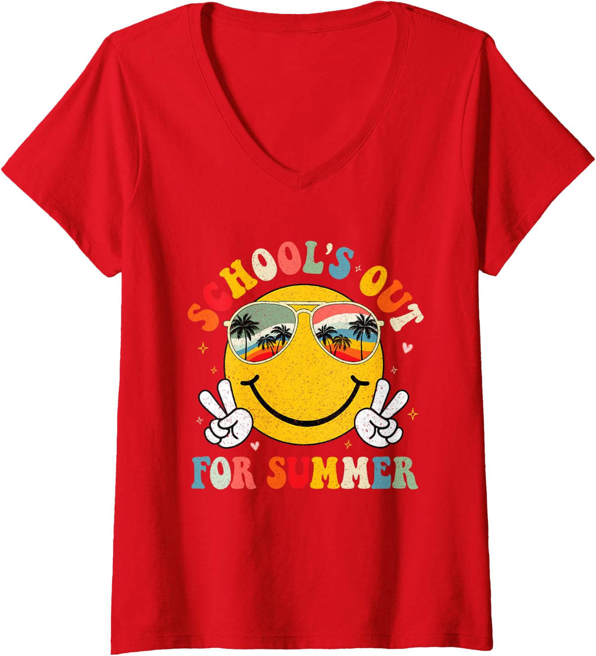 Women's Last Day Of School Retro Schools Out For Summer Teacher Tee V-Neck T-Shirt - Red