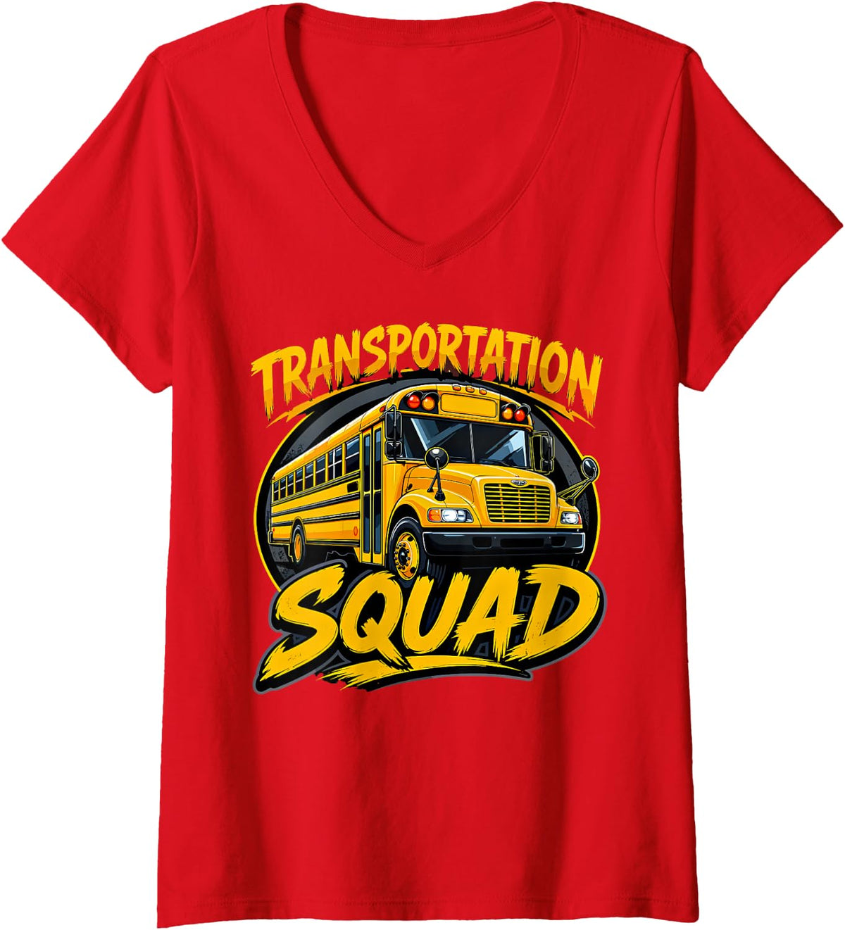 Women's Transportation Squad Funny School Bus Driver V-Neck T-Shirt - Red