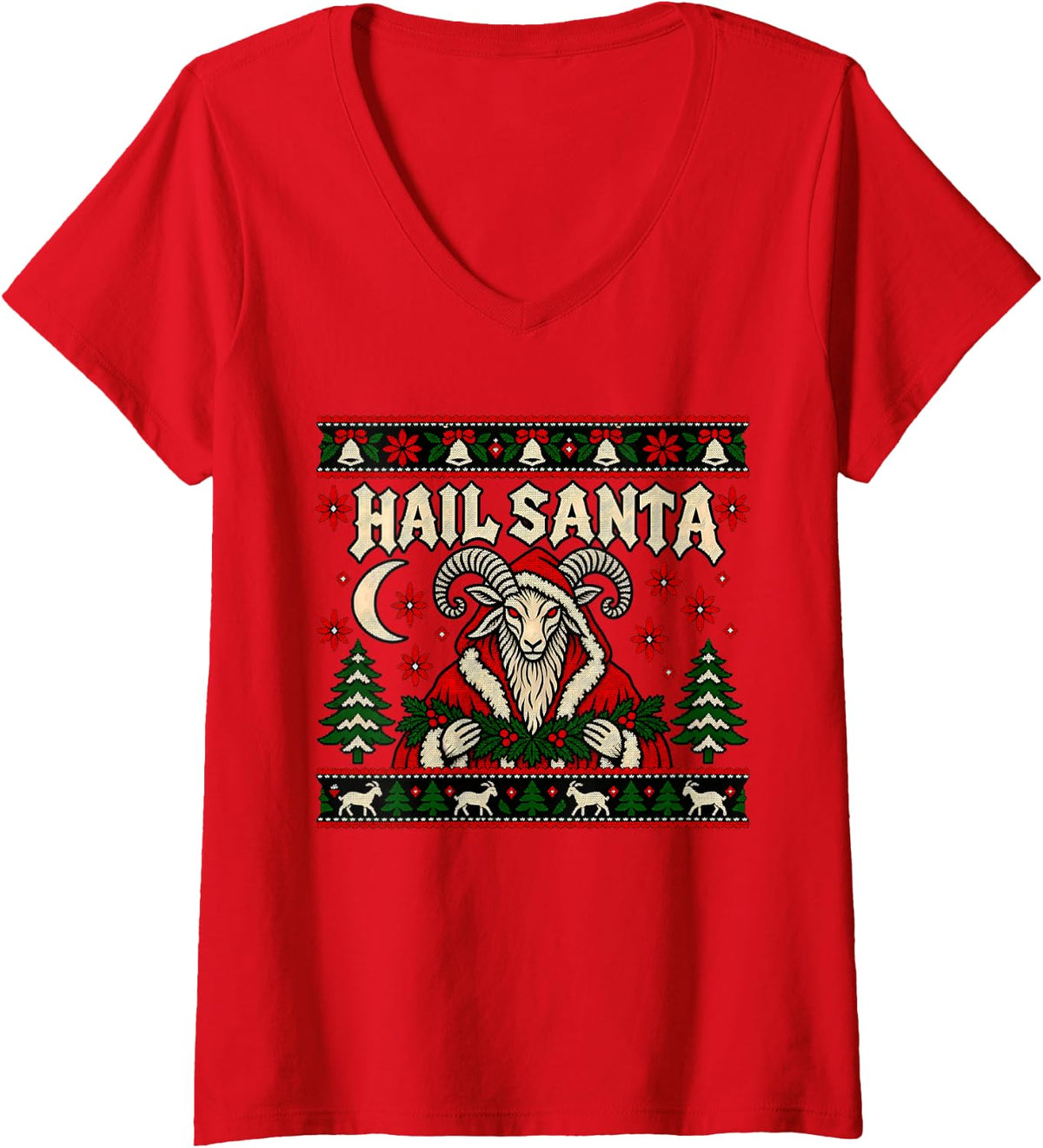 Women's Hail Santa Winter Solstice Pagan Christmas Yule V-Neck T-Shirt - Red