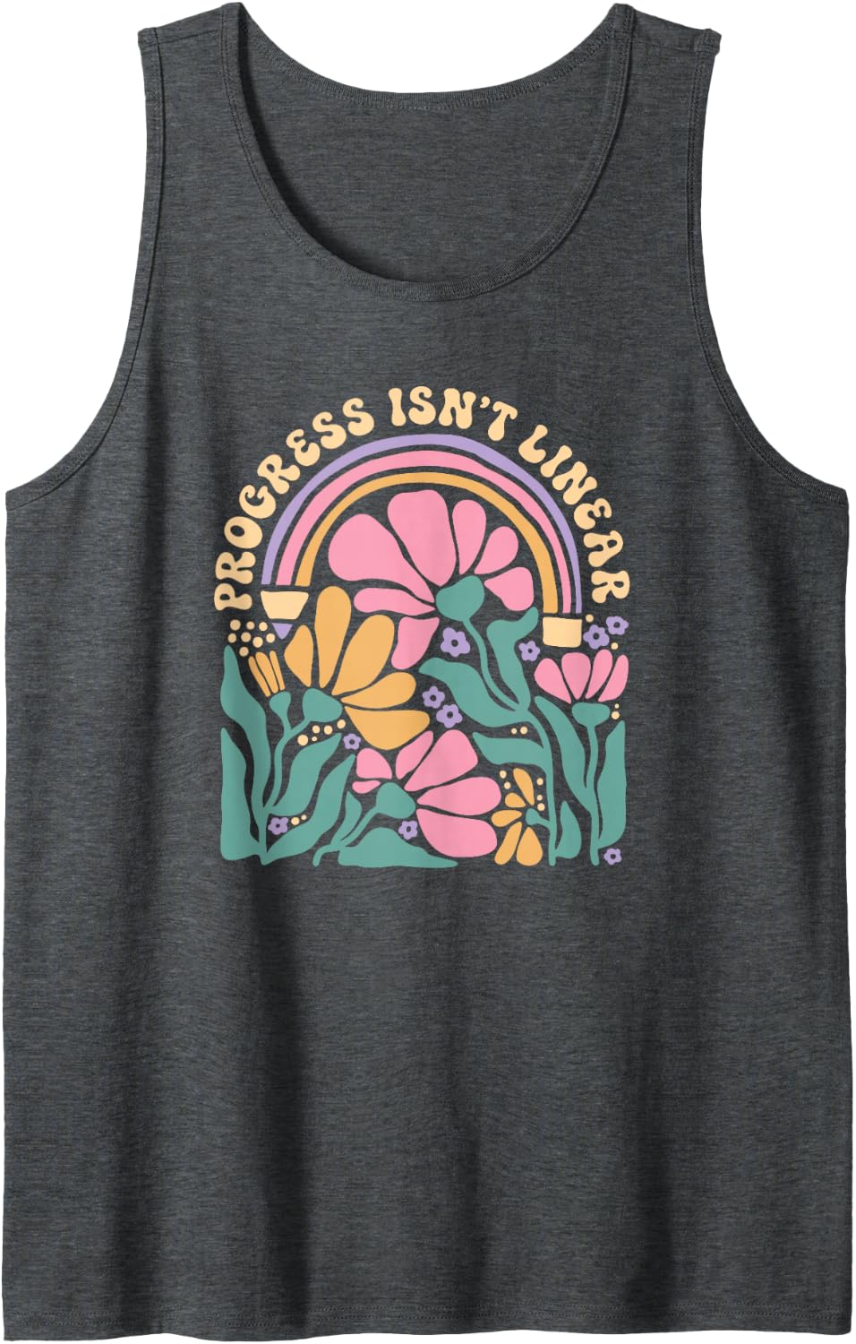 Progress Isn't Linear Retro Boho Flowers Tank Top - Dark Heather Grey