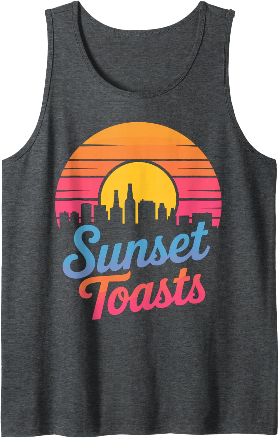 Sunset Toasts Retro Sunset Skyline Design Tank Top - Dark Heather Grey