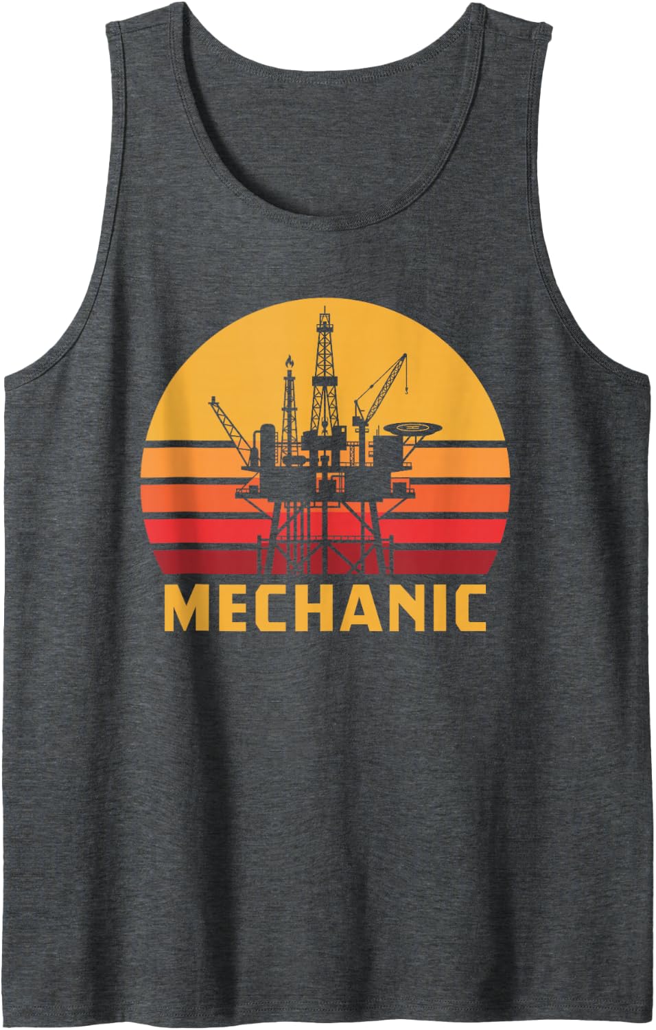 Retro Oil Rig Mechanic Offshore Drilling Platform Technician Sleeveless Tank Top - Dark Heather Grey