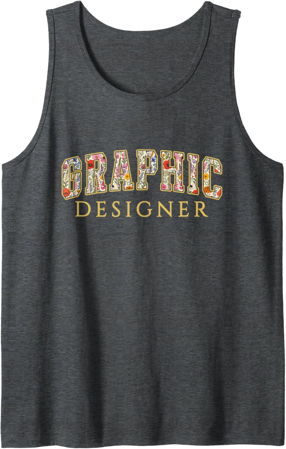Graphic Designer Wildflower Varsity Letters Artist Sleeveless Tank Top - Dark Heather Grey